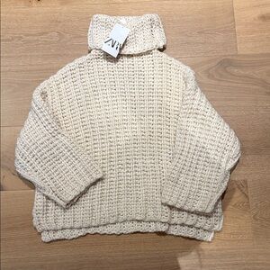 Zara Off-White Chunky Knit Turtleneck Sweater